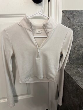 Sunday Best Ivory Cropped Half-Zip Crop Top